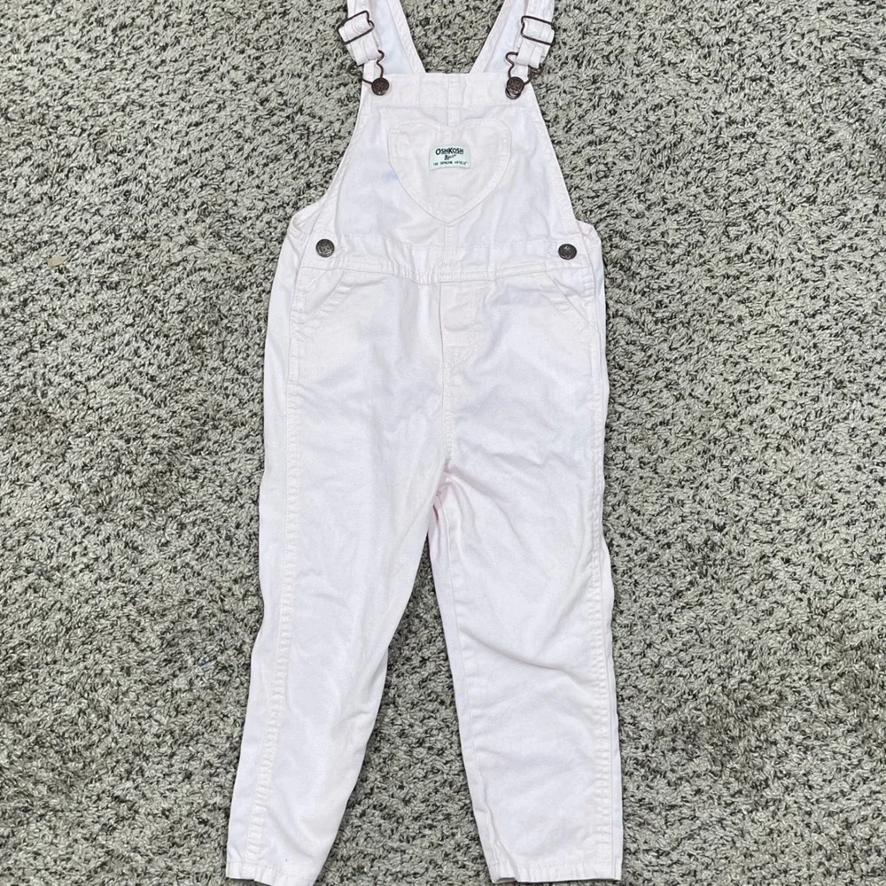 OshKosh B'gosh Overalls Heart Pocket Girls 4T Pink Cotton Vestbak Pant Overalls